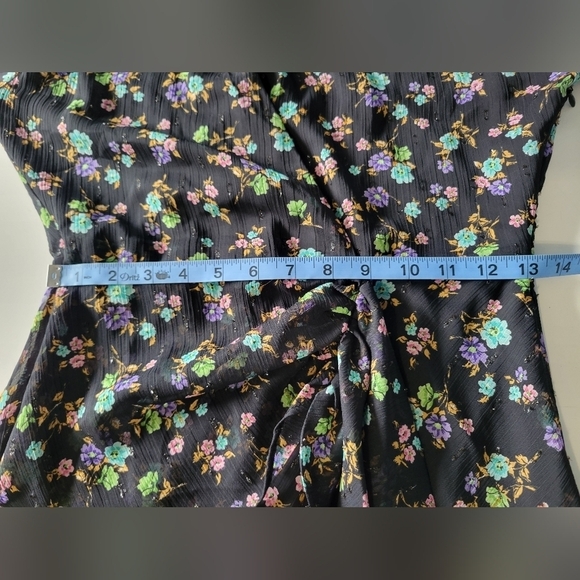 Zara Surplice Neck Floral Print Balloon Sleeve Mini Dress Black Size S - Picture 12 of 14